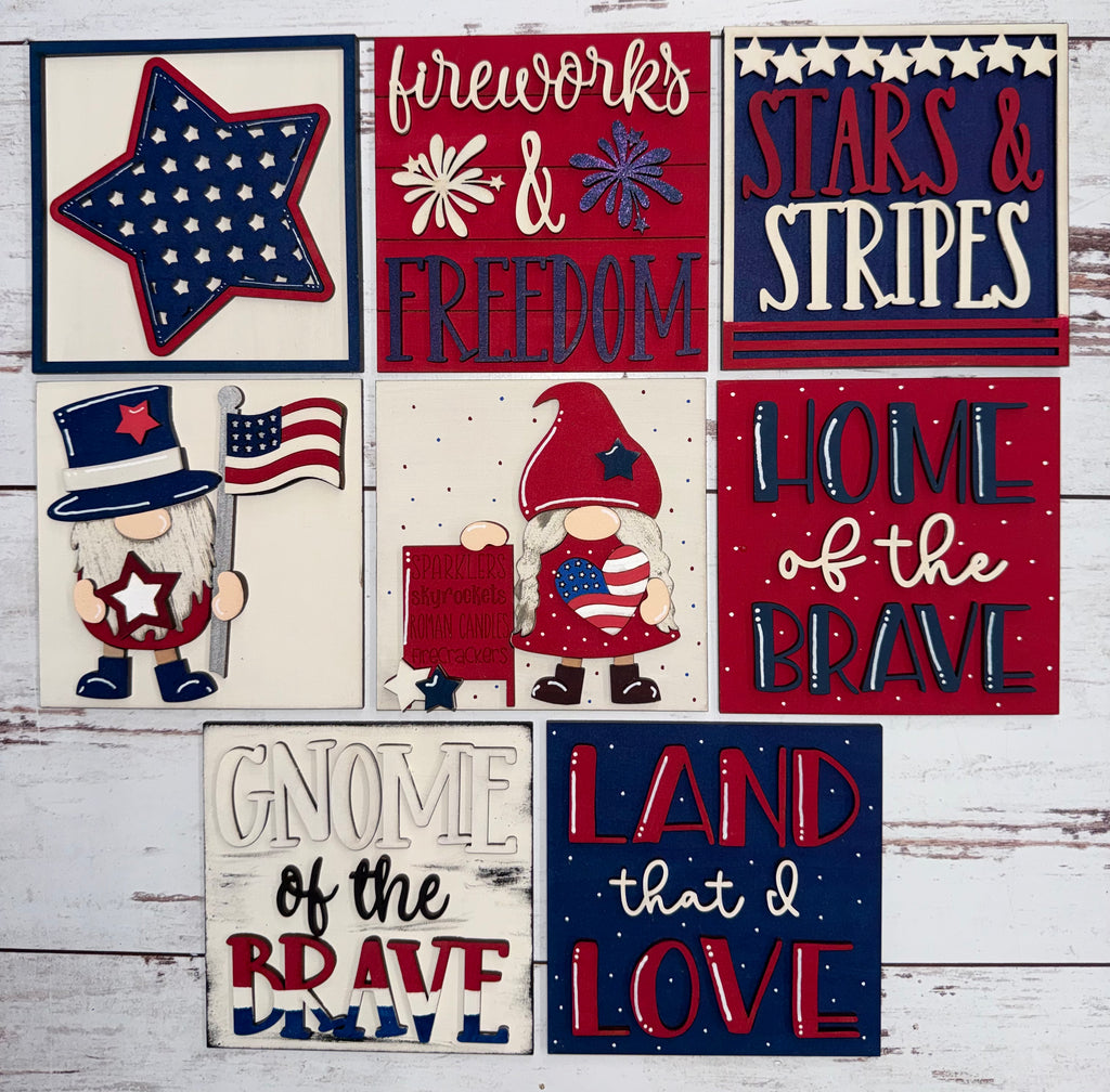 4th of July Gnome Interchangeable Tile Collection (Single Tiles $10/each)