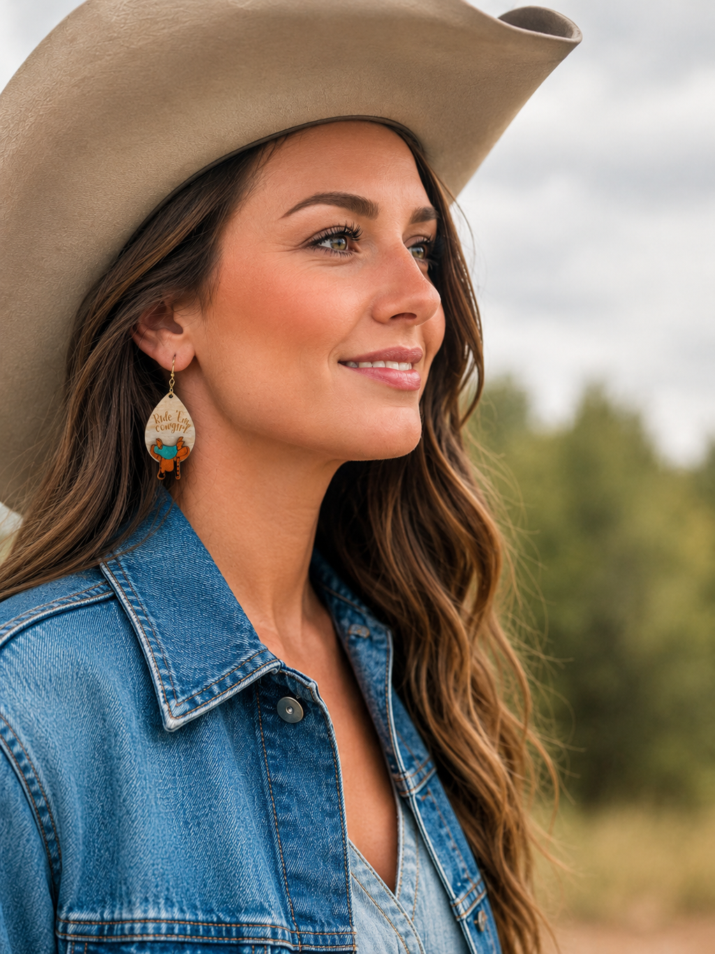 Ride 'Em Cowgirl Saddle teardrop dangle earrings