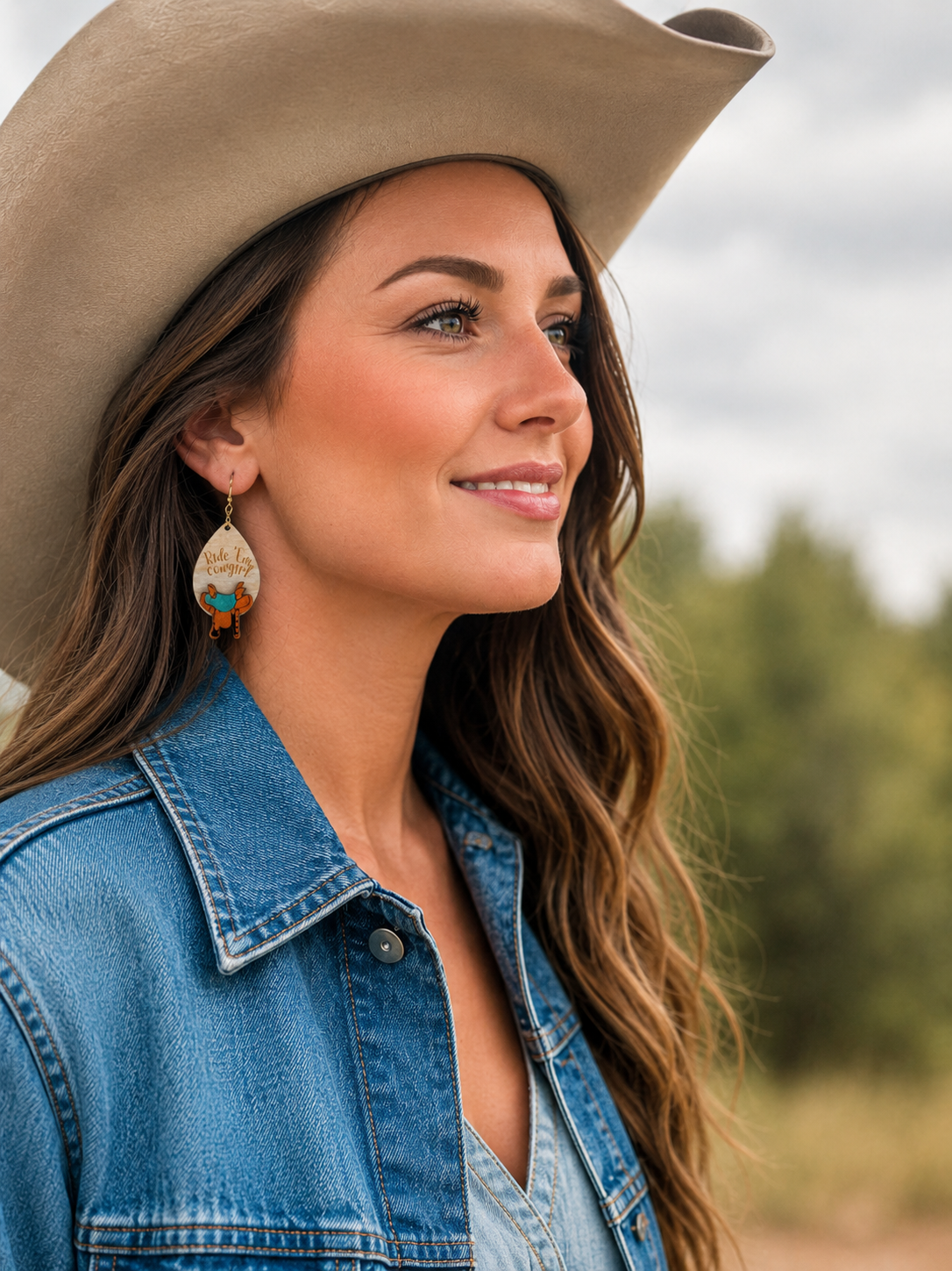 Ride 'Em Cowgirl Saddle teardrop dangle earrings