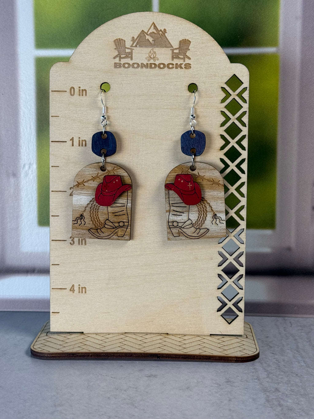 Handcrafted cowgirl hat dangle earrings — Boondocks LLC western jewelry