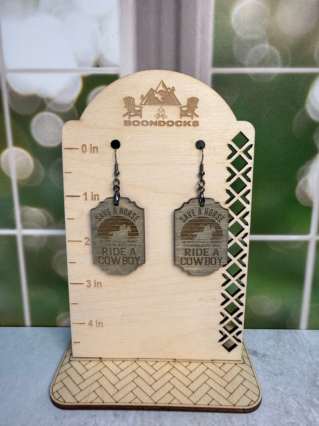 Handcrafted Save a Horse Ride a Cowboy earrings — Boondocks LLC western humor jewelry