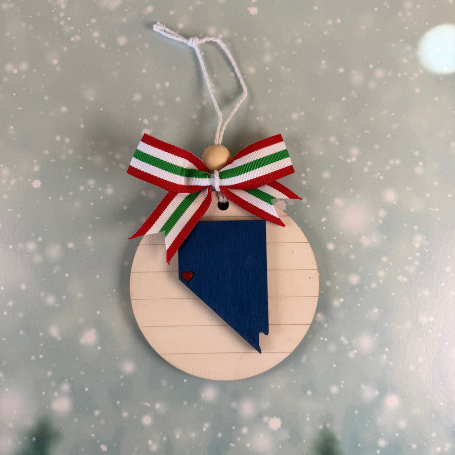 Nevada on Shiplap Round Ornament